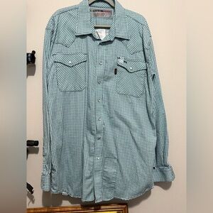 CINCH MEN'S FR GEO PRINT LIGHTWEIGHT LONG SLEEVE WORK SHIRT Size XL Blue Snap